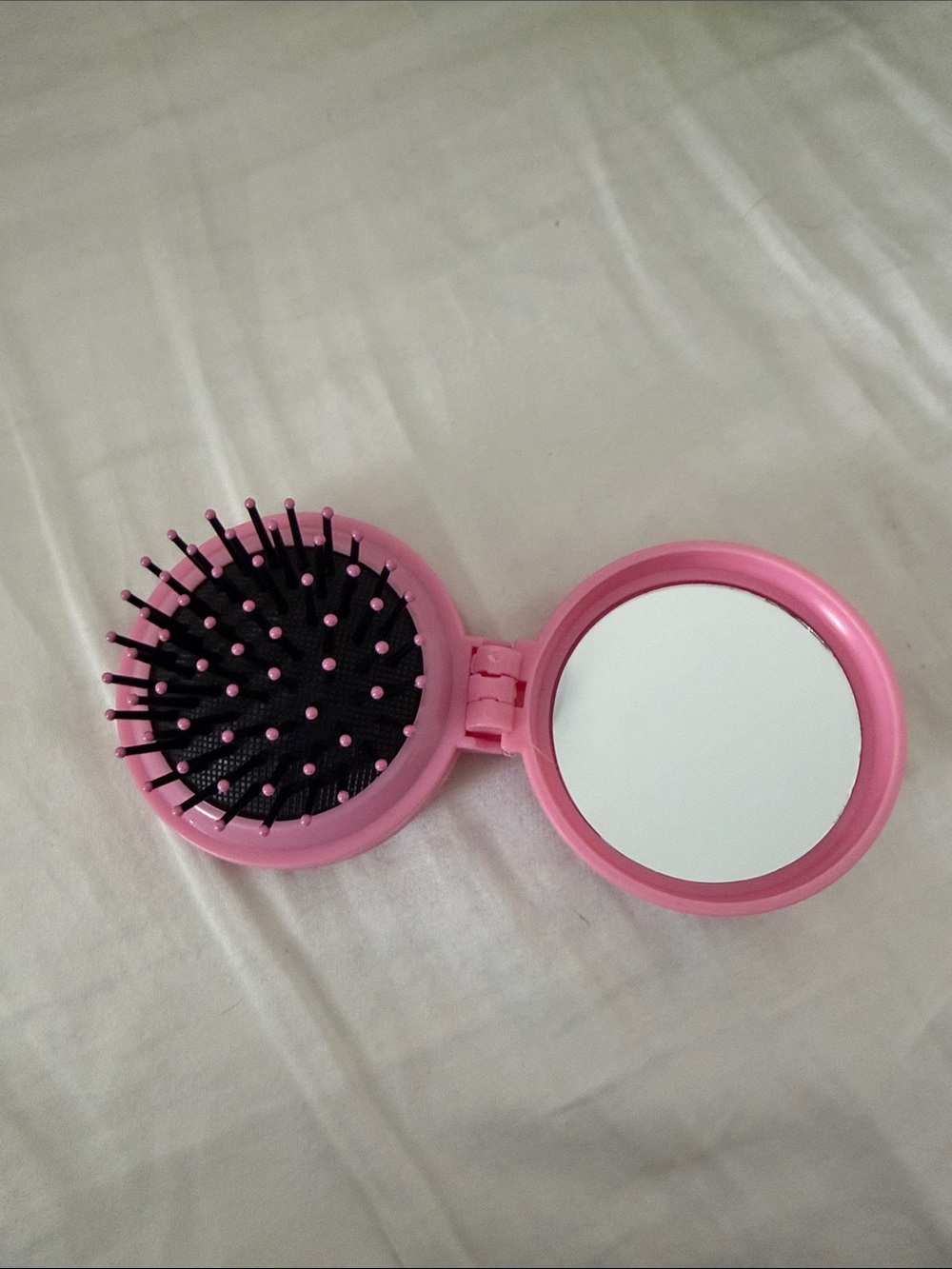 Round Pink Travel Accessory Case with Textured Black Insert - Picture 4 of 4